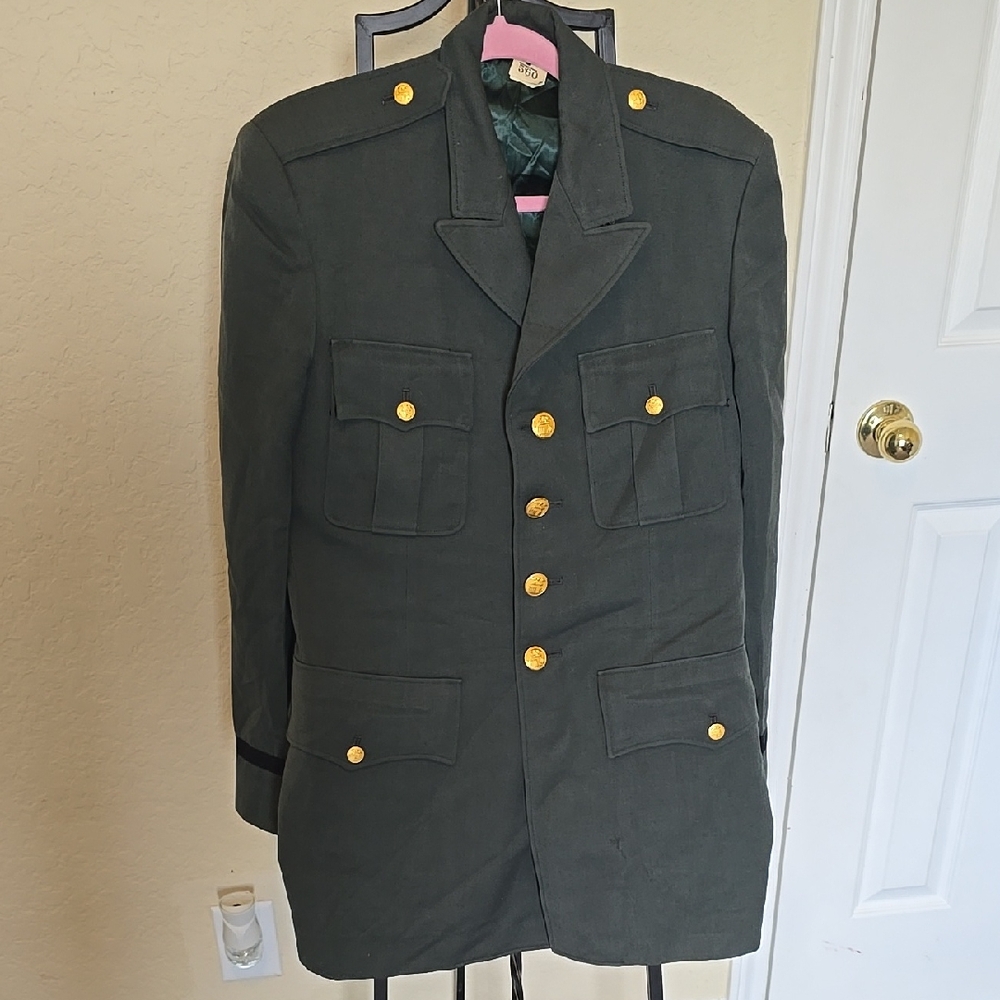 Green and Gold Military Field Jacket with Stand-Up Collar